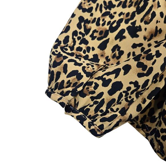 J Crew Women Size Small Animal Print Long Sleeve Blouse High Ruffle Neck Office - Picture 12 of 12